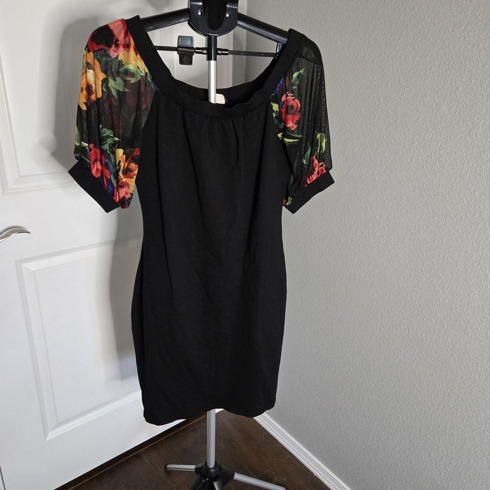 Floral Sleeve Black Dress